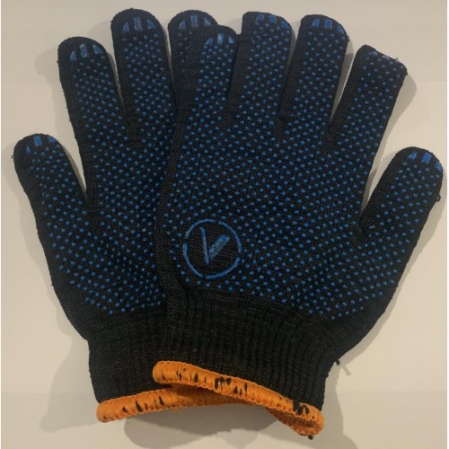 Рукавички чорні трикотажні 10клас (з синім точковим покриттям "V")