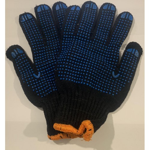 Перчатки черные трикотажные 7клас (с синим точковым покрытием)